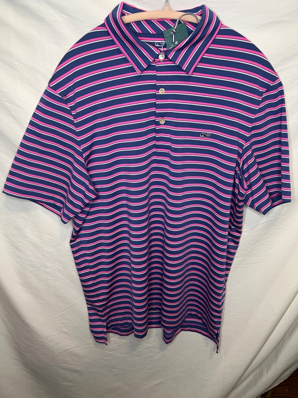 Vineyard Vines Navy Polo Golf with Pink & White Stripes Size Medium
